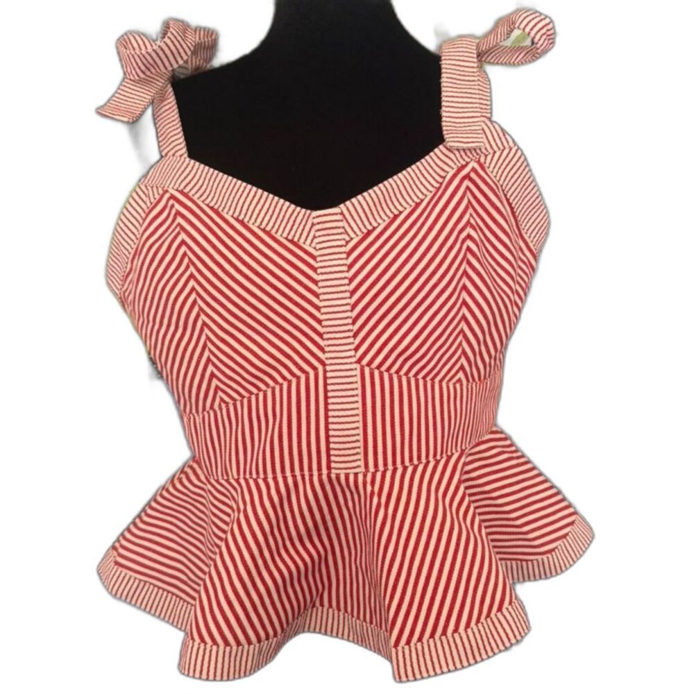 #101 - Avara NWT Women's XL Mya Top - Peplum Style Red and White Stripes